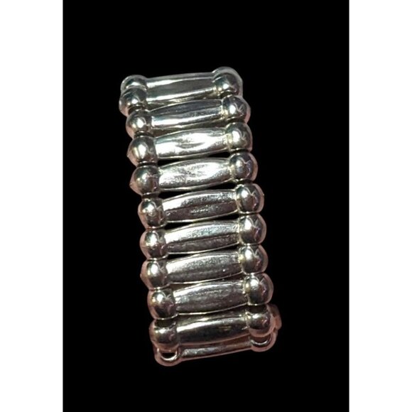 Brutalist Silver Tone Stretch Ring Size 7 - Picture 5 of 13